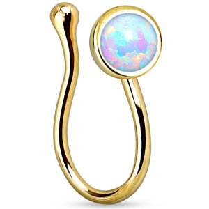 Gold IP-Plated Opal Clip-on Nose Ring