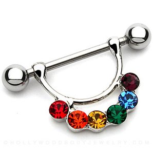 Steel Rainbow Jewelled CZ Nipple Barbell