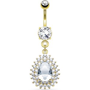 Gold-Plated Ornate Jewelled Teardrop Belly Bar