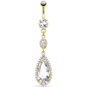 Gold-Plated Large Dangly Teardrop Belly Bar