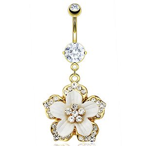 Gold-Plated Tropical Flower Belly Bar
