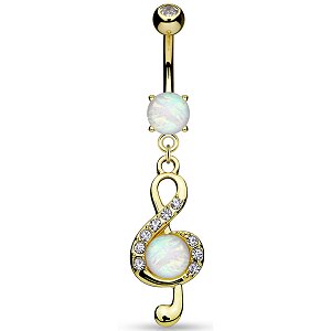 Gold-Plated Treble Clef with Opal Belly Bar
