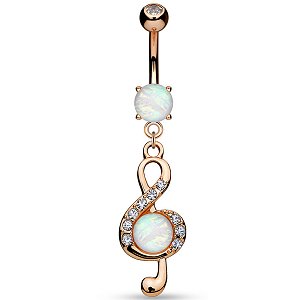 Rose Gold-Plated Treble Clef with Opal Belly Bar