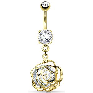 Gold-Plated Nested Solitaire Jewel Belly Bar