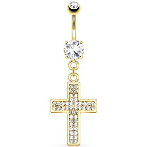 Gold-Plated Jewelled Crucifix Belly Bar