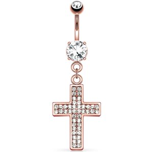 Rose Gold-Plated Jewelled Crucifix Belly Bar