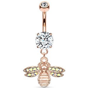 Rose Gold-Plated Jewelled Bee Belly Bar