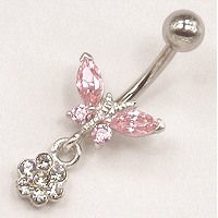 Sterling Silver Butterfly with Flower Belly Bar