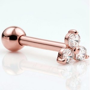 14ct Rose Gold Triple Jewelled Ear Stud