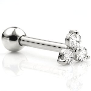 9ct White Gold Triple Jewelled Ear Stud