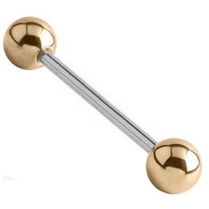 1.6mm Gauge Titanium Barbell with Two 9ct Gold Balls