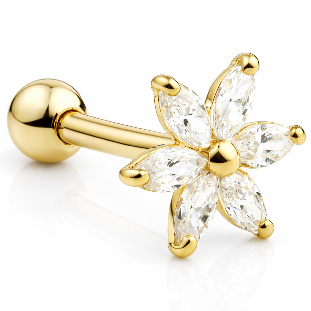 14ct Yellow Gold Starflower Ear Stud