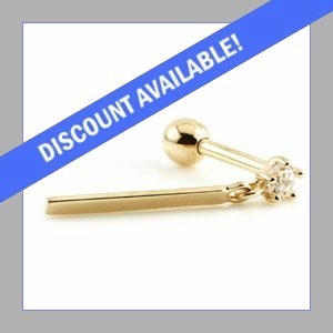 9ct Gold Jewelled Hanging Bar Ear Stud