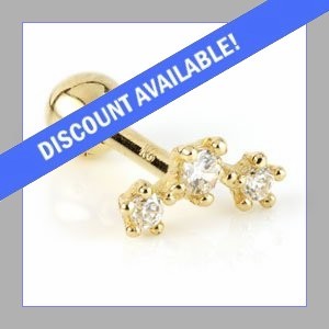 9ct Gold Triple Gem Star Crescent Ear Stud