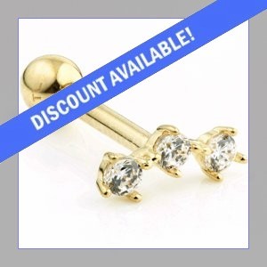 9ct Gold Triple Gem Crescent Ear Stud