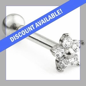 9ct White Gold Jewelled Flower Ear Stud