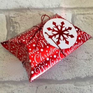 Red Christmas Gift Box with Matching Tag